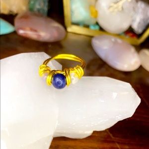 Sodalite and moss agate ring